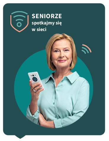 Kobieta 60+ z telefonem komórkowym w dłoni