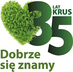 Zielone serce i zielony napis 35 lat KRUS